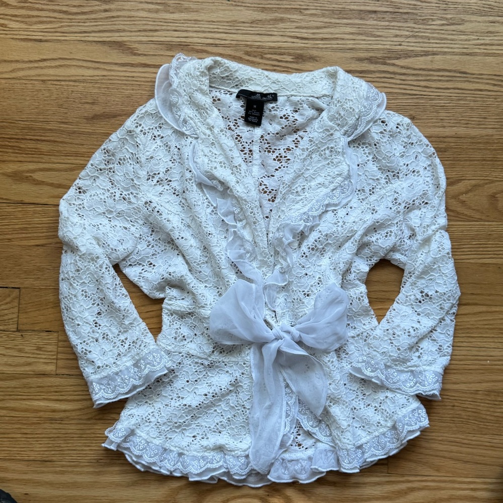 White Lace Cardigan with Bow